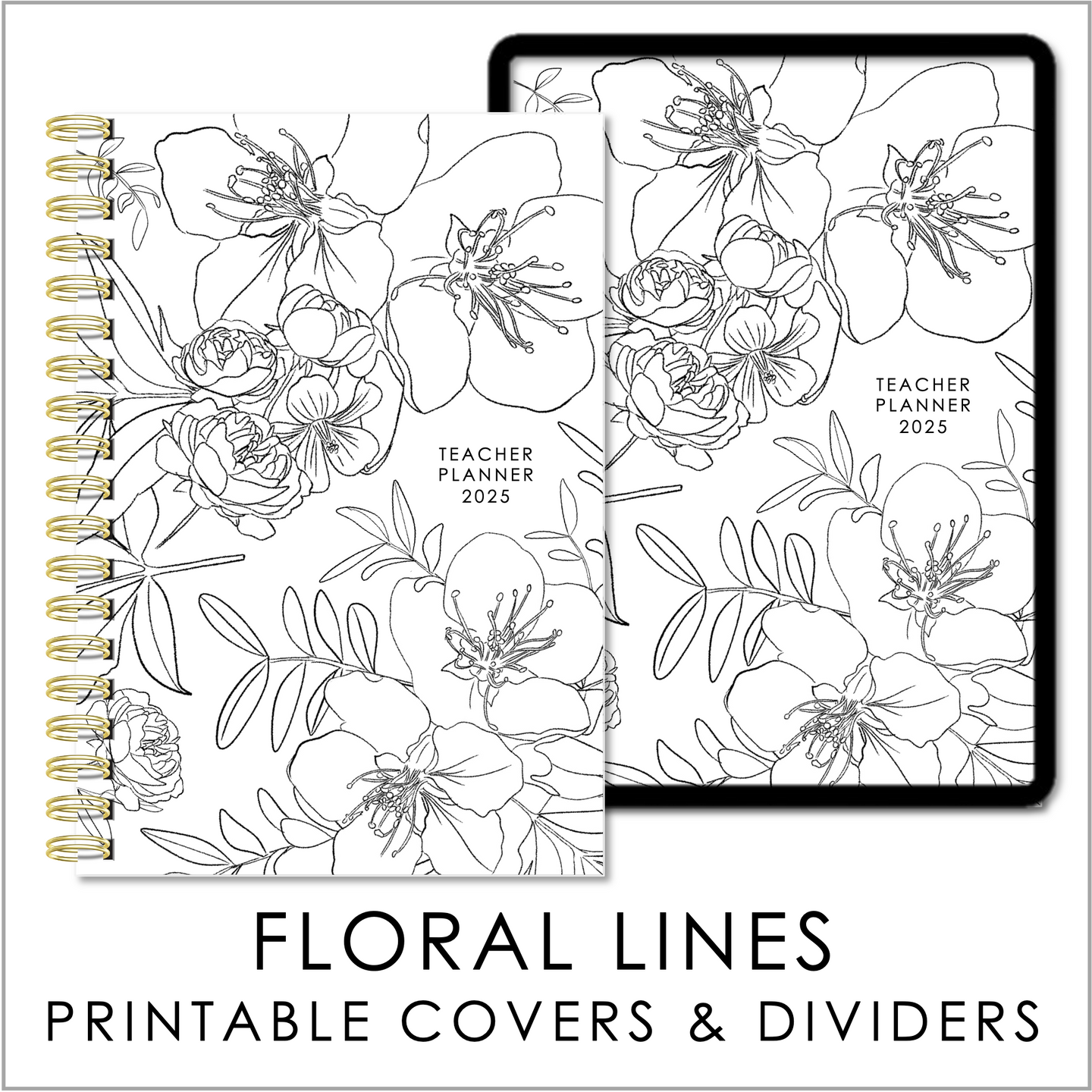 2025 Printable Planner Covers & Dividers - Floral lines