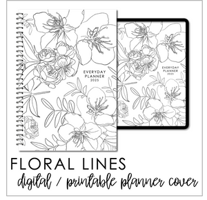 2025 Printable Everyday Planner Covers - Floral Lines