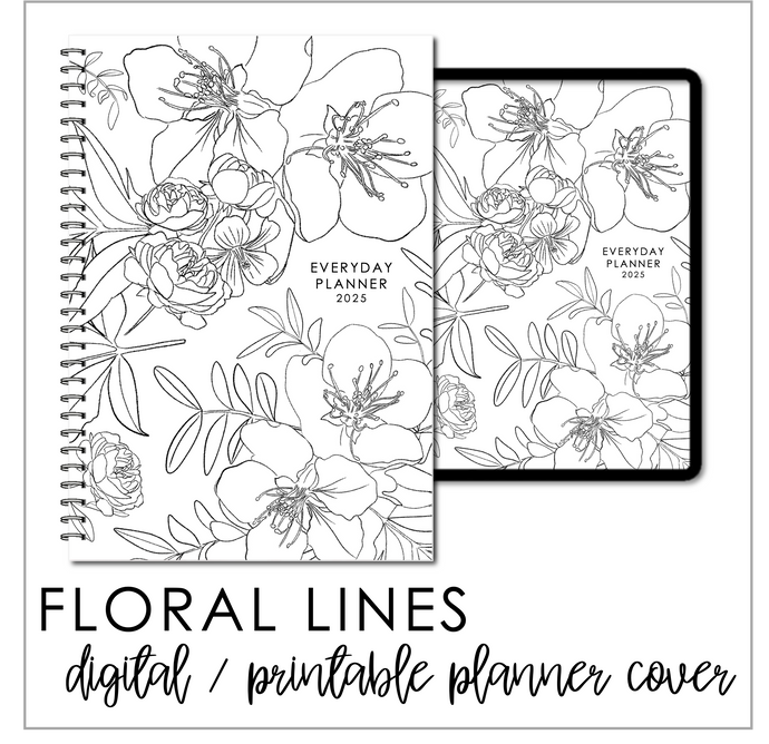 2025 Printable Everyday Planner Covers - Floral Lines