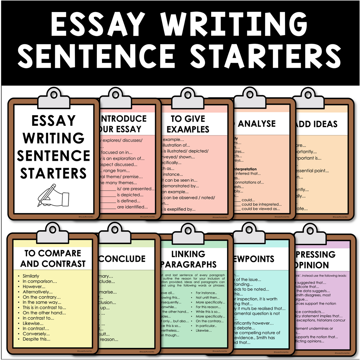 Essay Sentence Starters Posters PRINTABLE – House of Humanities