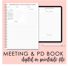 Load image into Gallery viewer, Professional Development Log &amp; Meetings Notebook PRINTABLE - DIGITAL DOWNLOAD