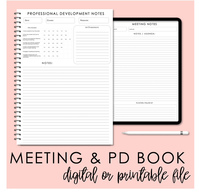 Professional Development Log & Meetings Notebook PRINTABLE - DIGITAL DOWNLOAD