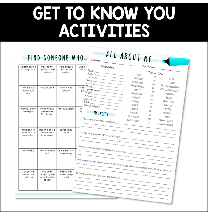 'Get to know you' Activities PRINTABLE